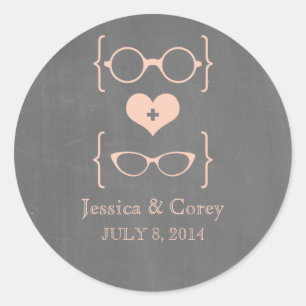 Peach Geeky Glasses Chalkboard Wedding Stickers