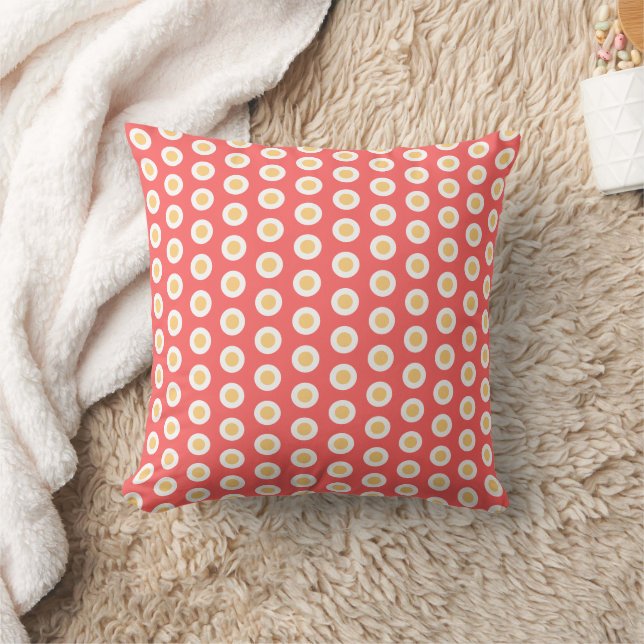 Peach Geometric White Polka Dots  Cushion (Blanket)