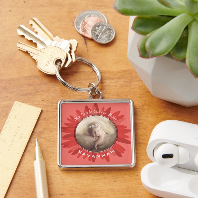 Peach Gerber Daisy Baby Photo Key Ring (Desk)