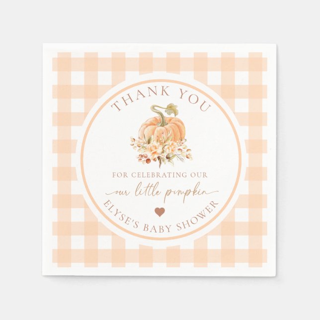Peach Gingham Fall Celebrating Our Little Pumpkin Napkin (Front)