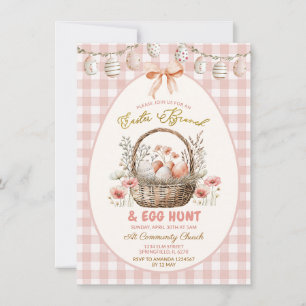 Peach Gingham Floral Easter Brunch and Egg Hunt Invitation