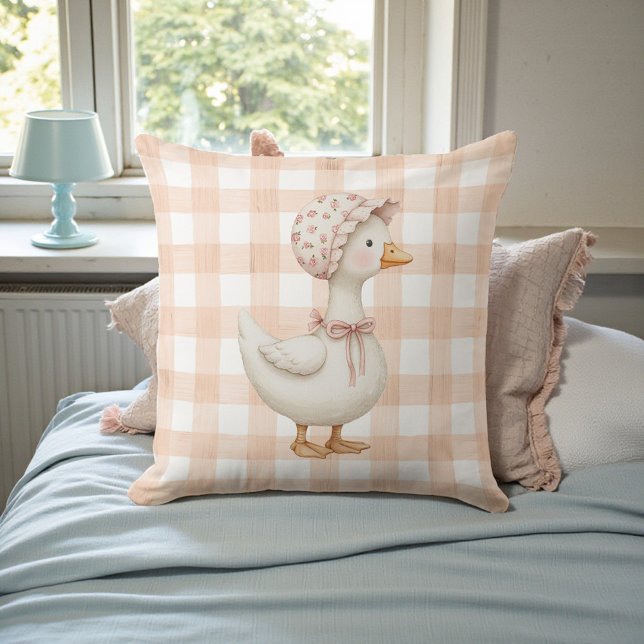 Peach Gingham Goose Watercolor Cushion (Creator Uploaded)