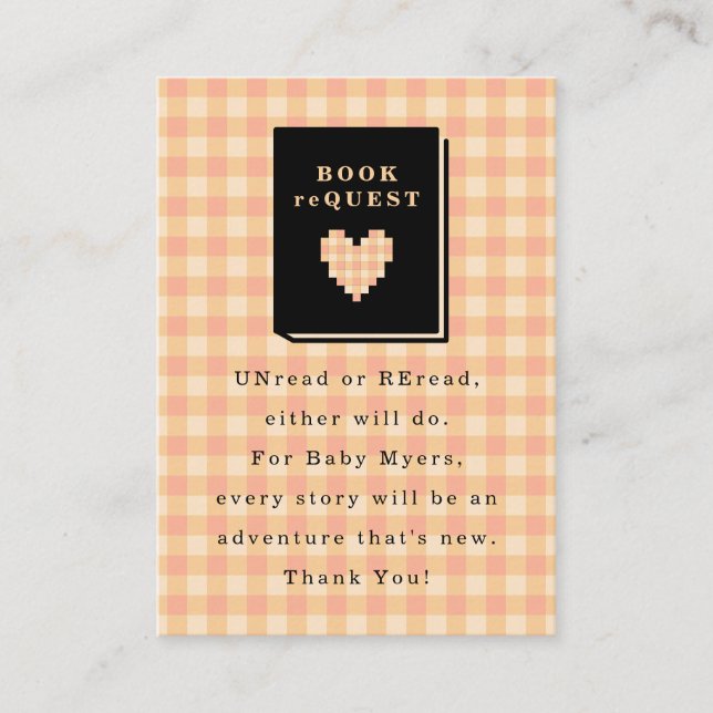 Peach Gingham Heart Book Request Enclosure Card (Front)