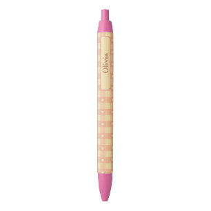 Peach Gingham Heart Pattern, Cute Kawaii Checkered Black Ink Pen
