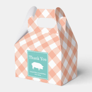 Peach Gingham Pig Roast Favour Box