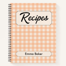 Peach Gingham Plaid Custom Recipe Books