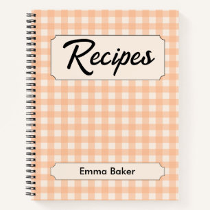 Peach Gingham Plaid Custom Recipe Books