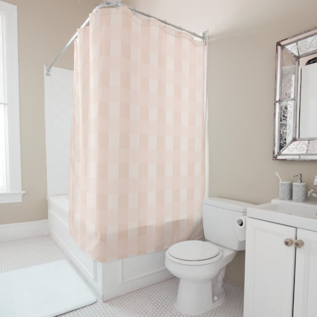 Peach Gingham Plaid Pattern Shower Curtain (In Situ)