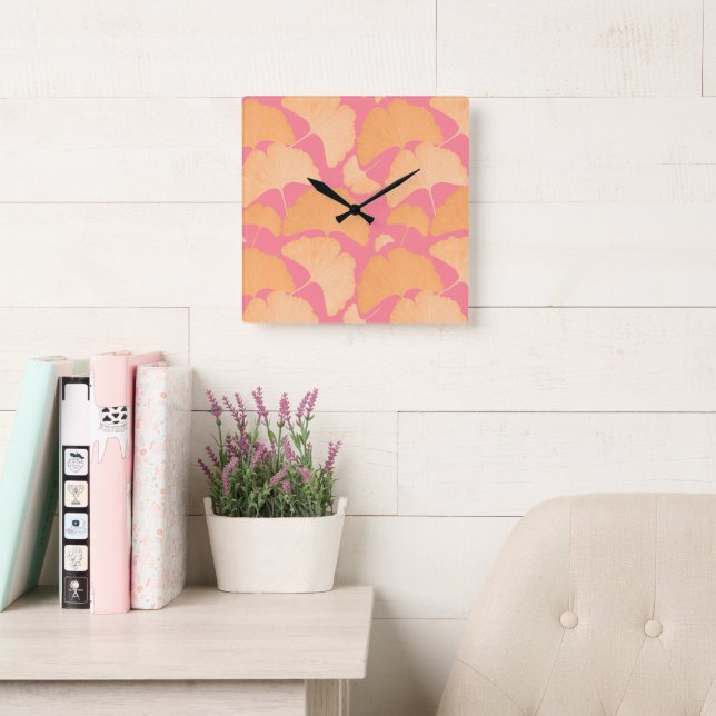 Peach Ginkgo Botanical Dream 1 Square Wall Clock (Reading Room)