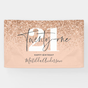Peach girly modern glitter chic 21 birthday decor banner