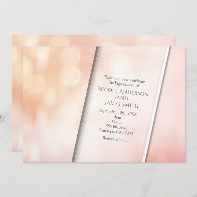 Peach Glow Elegant Bokeh Lights Engagement Party Invitation (Front/Back)