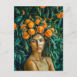 Peach Goddess in Greenery Holiday Postcard