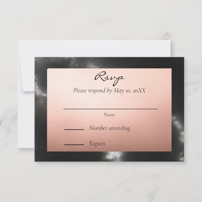 Peach Gold and Black Marble Geometric RSVP Card (Front)