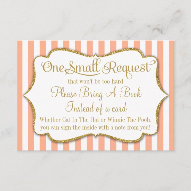 Peach Gold Baby Shower Book Card Bring A Book (Front)