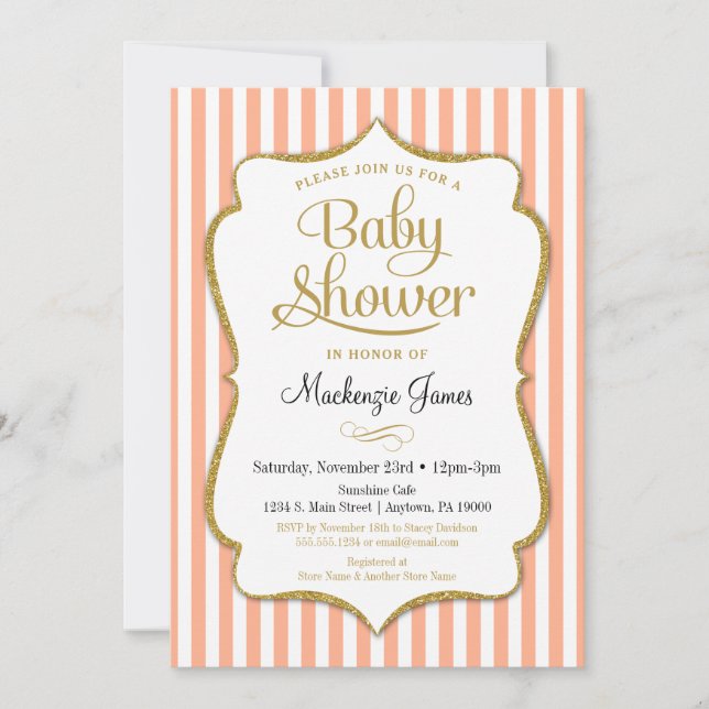 Peach Gold Baby Shower Invitation Neutral Boy Girl (Front)