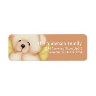 Peach & Gold Baby Teddy Bear Angel 2 Address Label Return Address Label