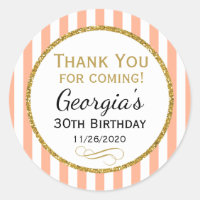 Peach Gold Birthday Thank You Coming Favour Tags