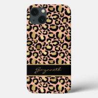 Peach Gold Black Leopard Print with Your Name