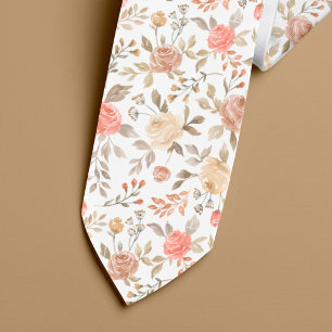 Peach gold blush watercolor roses summer pattern tie