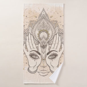 Peach & Gold Boho Lotus Flower Beauty Bath Towel Set