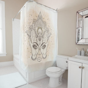 Peach & Gold Boho Lotus Flower Beauty Shower Curtain