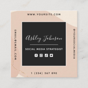Peach Gold Boho Social Media QR Code Neutral Cream Square Business Card