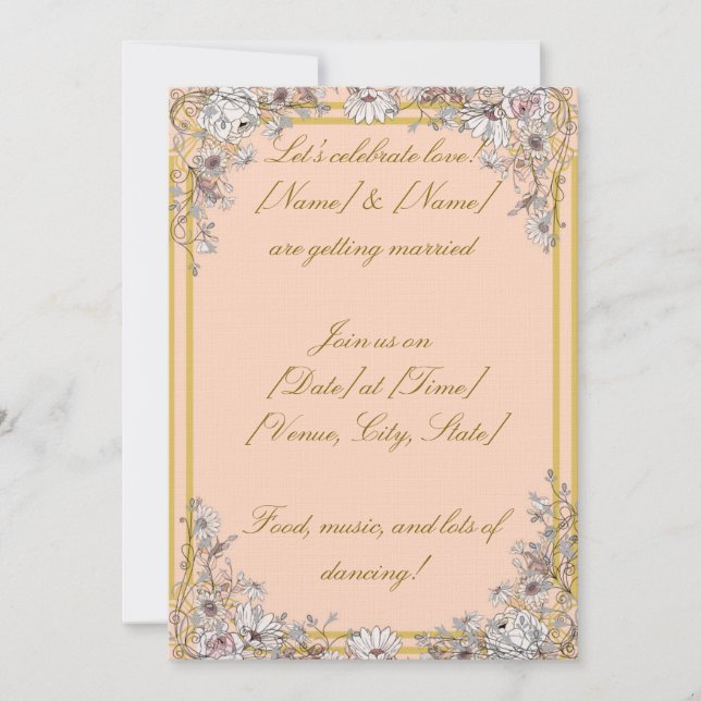 Peach & Gold Botanical Wedding Invitation | Elegan (Front)