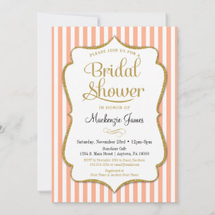 Peach Gold Bridal Shower Invitation Elegant Stripe