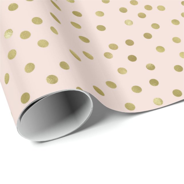 Peach Gold Confetti Dots Wrapping Paper (Roll Corner)