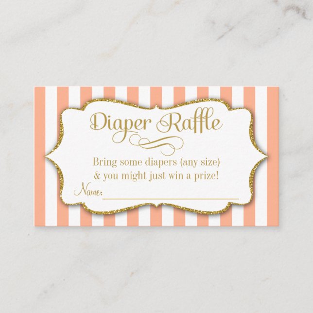 Peach Gold Diaper Raffle Baby Shower Cards (Front)