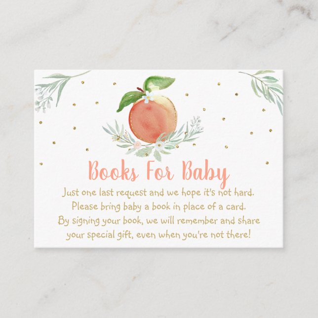 Peach Gold Floral Baby Shower Book Request Enclosure Card (Front)