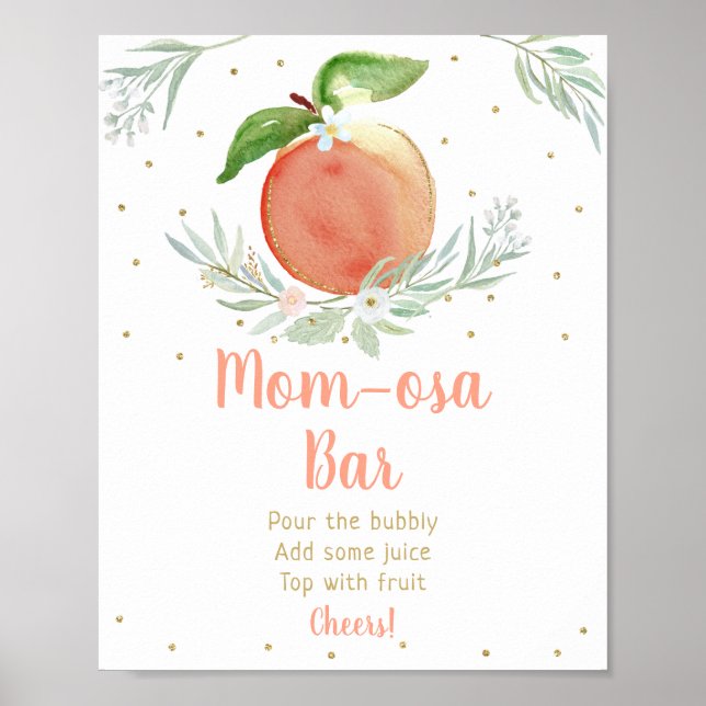 Peach Gold Floral Baby Shower Mimosa Bar Sign (Front)