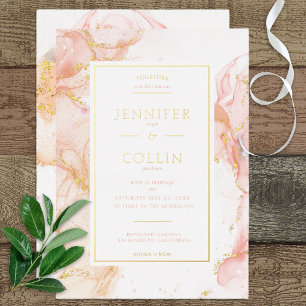 Peach & Gold Foil Marbleised Wedding Invitation