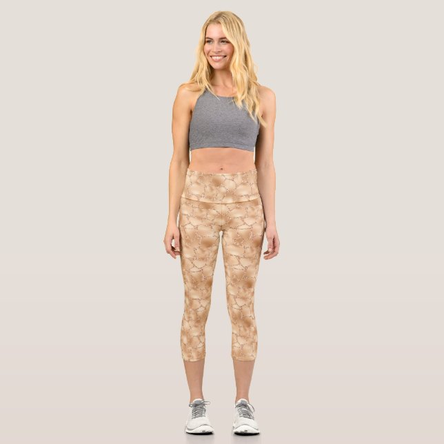 Peach Gold Giraffe Print Glitz Capri Leggings (Front)