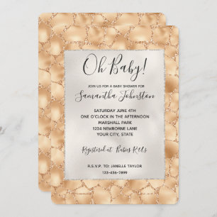 Peach Gold Glitter Glam Sparkle Giraffe Print Invitation