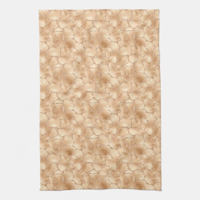 Peach Gold Glitter Glam Sparkle Giraffe Print Tea Towel (Vertical)