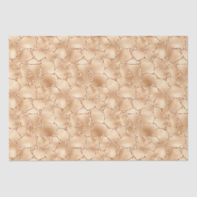 Peach Gold Glitter Glam Sparkle Giraffe Print Tissue Paper (Front)