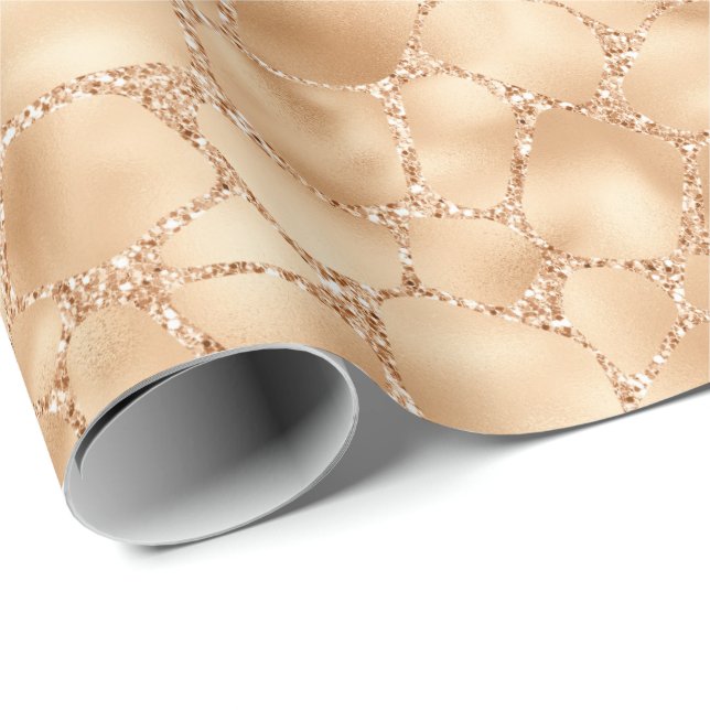 Peach Gold Glitter Glam Sparkle Giraffe Print Wrapping Paper (Roll Corner)