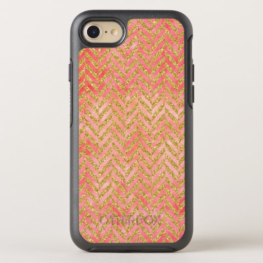 Peach & Gold Glitter Watercolor Herringbone OtterBox Symmetry iPhone 8/7 Case