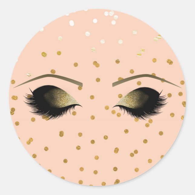 Peach & Gold Makeup Eyelashes Beauty Party Classic Round Sticker (Front)