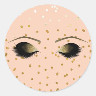 Peach & Gold Makeup Eyelashes Beauty Party Classic Round Sticker