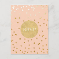Peach & Gold Shiny Confetti Dots Chic Modern RSVP