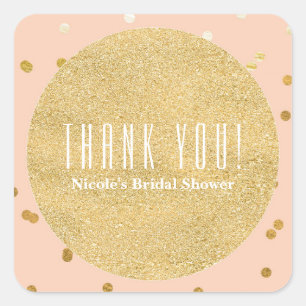 Peach & Gold Shiny Confetti Dots Modern Chic Favou Square Sticker