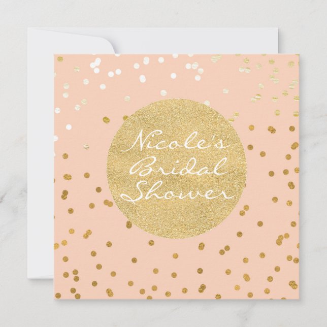 Peach & Gold Shiny Confetti Dots Modern Chic Invitation (Front)