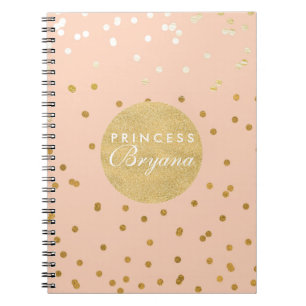 Peach & Gold Shiny Confetti Dots Modern Notebook
