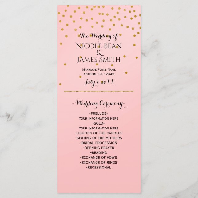 Peach & Gold Shiny Faux Foil Confetti Program Rack (Front)