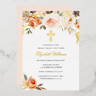 Peach Gold Watercolor Floral Girl Baptism 