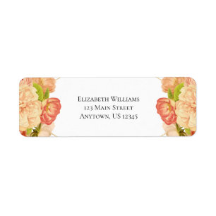 Peach Gold Watercolor Flowers Return Address Label