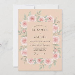 Peach Graceful Rose Wedding Invitation