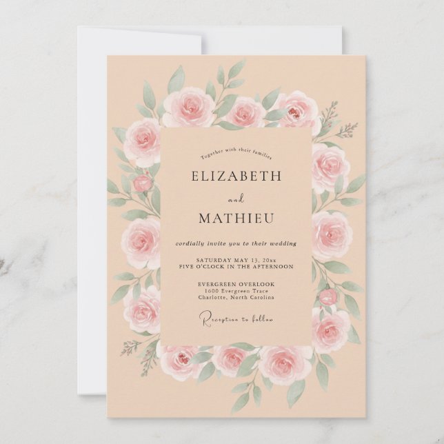 Peach Graceful Rose Wedding Invitation (Front)